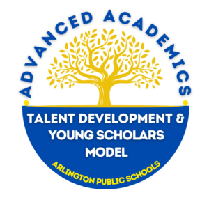 Image of a tree with the words "Advanced Academics" at the top and "Talent Development & Young Scholars Model" at the bottom.